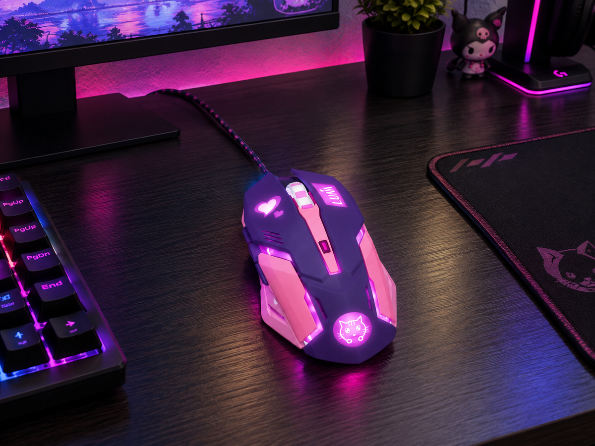 OW DVA Pink Game Office Mouse Light-emitting Competition Cute Wired Mouse for PC Laptop CF Overwatch