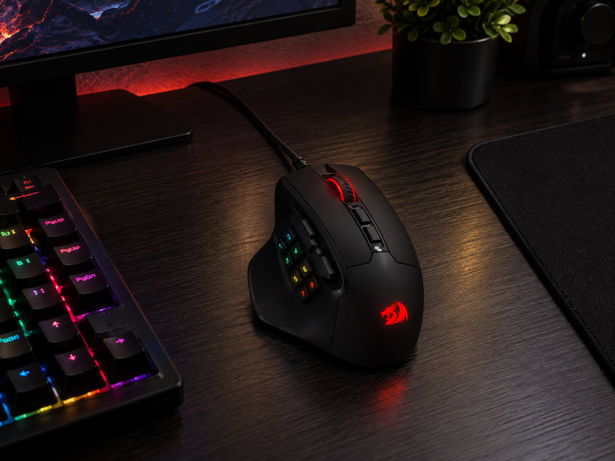 Nexovolt M811 Aatrox MMO Gaming Mouse, 15 Programmable Buttons Wired RGB Gamer Mouse w/ Ergonomic Natural Grip Build