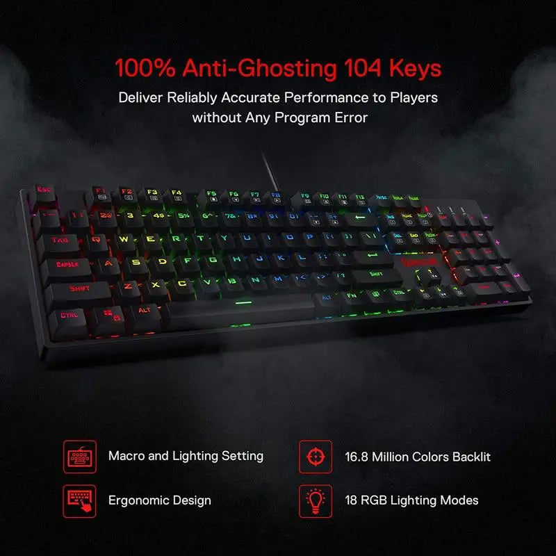 Nexovolt K582 SURARA RGB LED Backlit Mechanical Gaming Keyboard with 104 Keys-Linear and Quiet-Red Switches