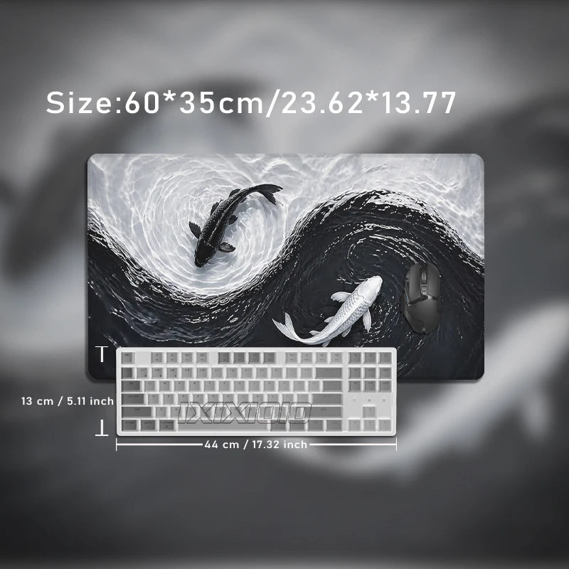 Black White Koi Mouse Pad Gamer XL Large Home Mousepad X