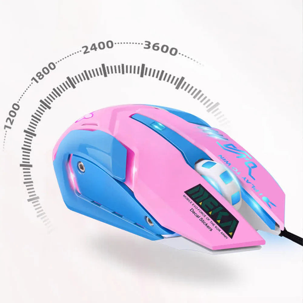 OW DVA Pink Game Office Mouse Light-emitting Competition Cute Wired Mouse for PC Laptop CF Overwatch