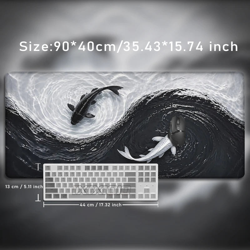 Black White Koi Mouse Pad Gamer XL Large Home Mousepad X