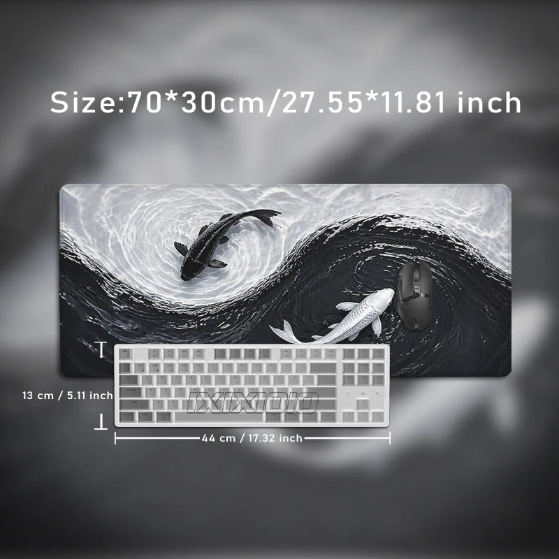 Black White Koi Mouse Pad Gamer XL Large Home Mousepad X
