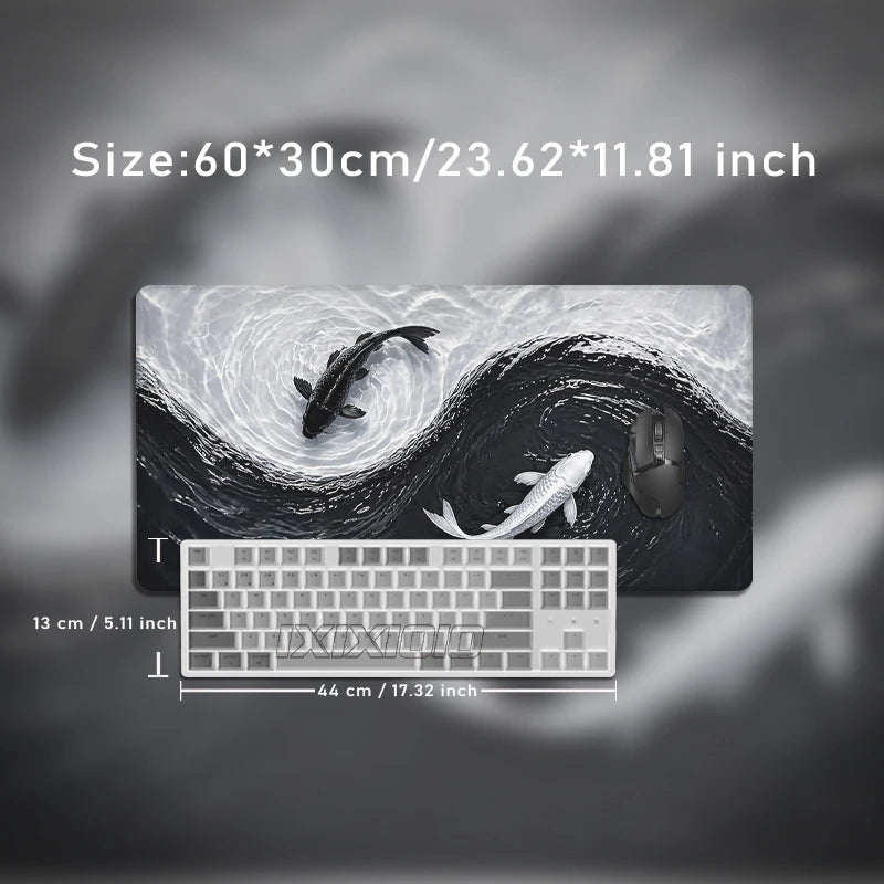 Black White Koi Mouse Pad Gamer XL Large Home Mousepad X