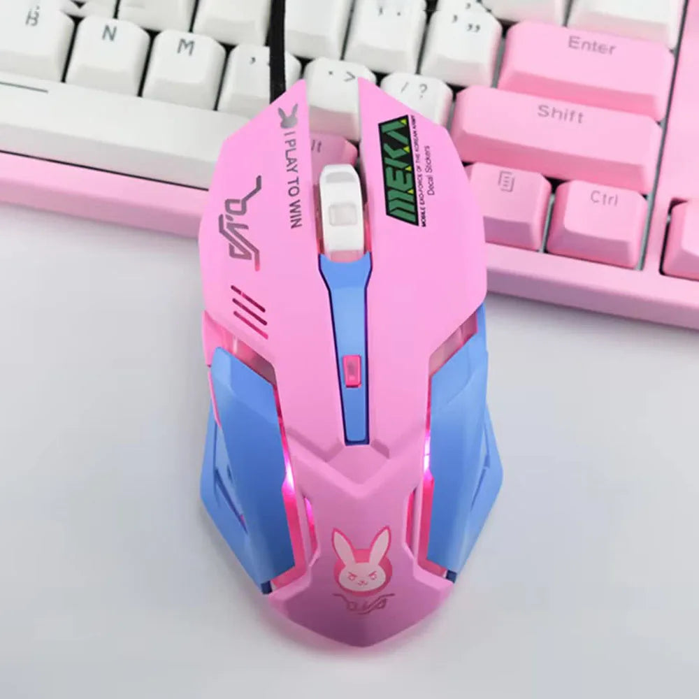 OW DVA Pink Game Office Mouse Light-emitting Competition Cute Wired Mouse for PC Laptop CF Overwatch