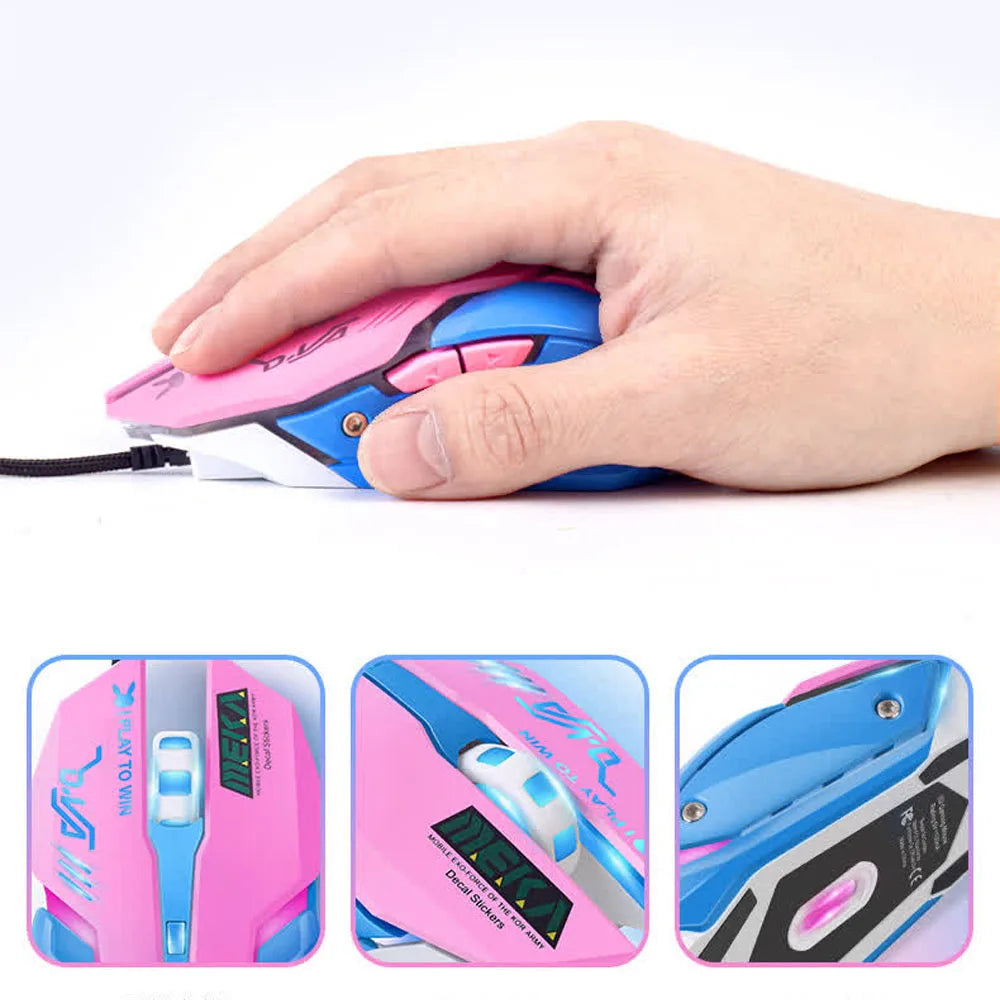 OW DVA Pink Game Office Mouse Light-emitting Competition Cute Wired Mouse for PC Laptop CF Overwatch