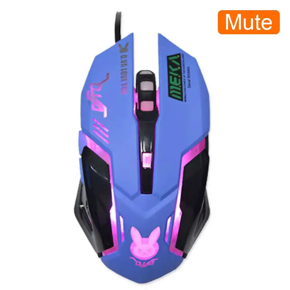 OW DVA Pink Game Office Mouse Light-emitting Competition Cute Wired Mouse for PC Laptop CF Overwatch