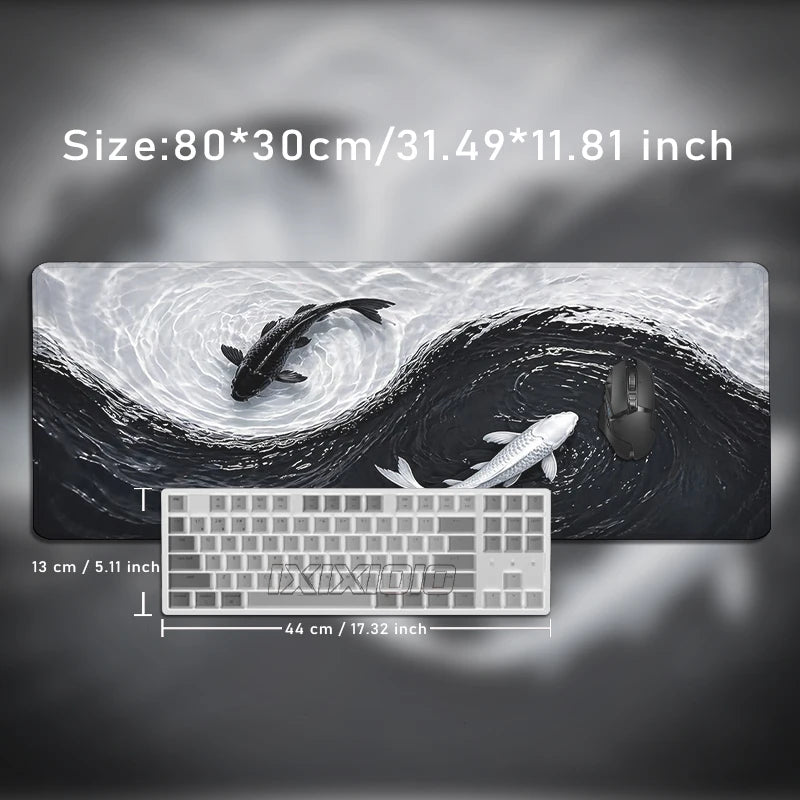 Black White Koi Mouse Pad Gamer XL Large Home Mousepad X
