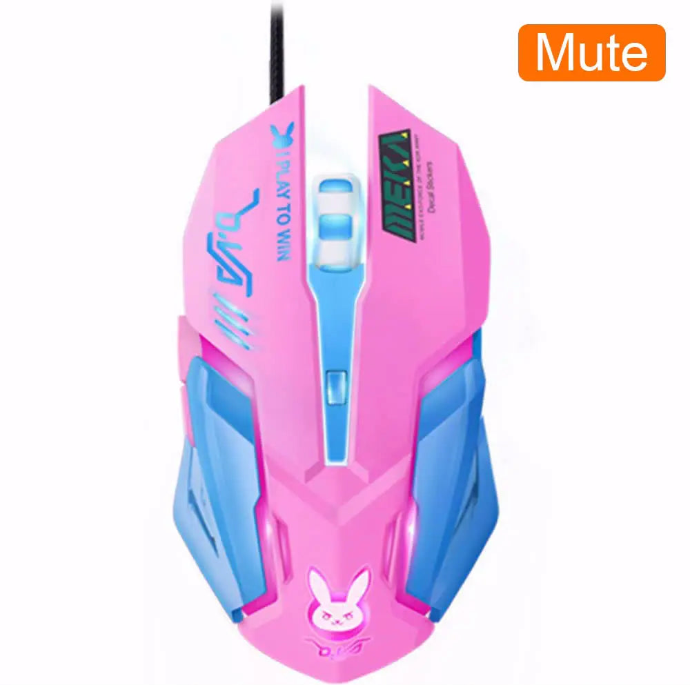 OW DVA Pink Game Office Mouse Light-emitting Competition Cute Wired Mouse for PC Laptop CF Overwatch