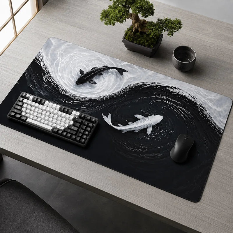 Black White Koi Mouse Pad Gamer XL Large Home Mousepad X