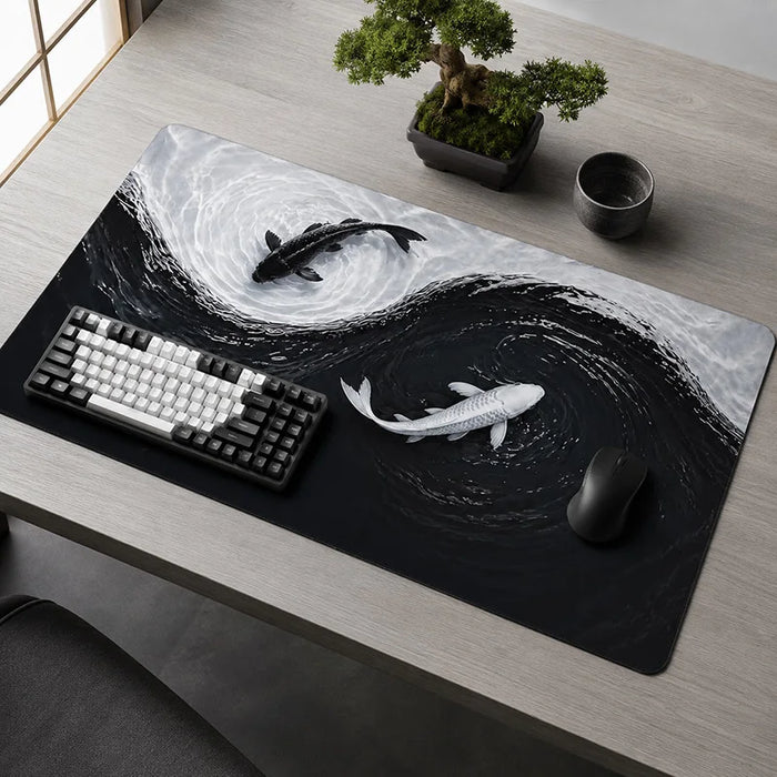 Black White Koi Mouse Pad Gamer XL Large Home Mousepad X