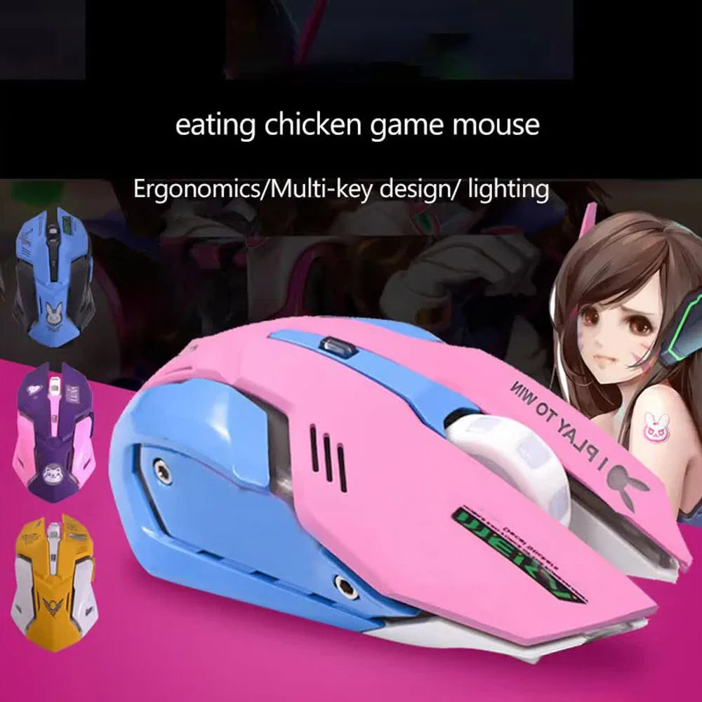 OW DVA Pink Game Office Mouse Light-emitting Competition Cute Wired Mouse for PC Laptop CF Overwatch