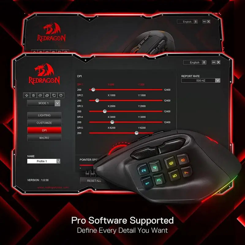 Nexovolt M811 Aatrox MMO Gaming Mouse, 15 Programmable Buttons Wired RGB Gamer Mouse w/ Ergonomic Natural Grip Build