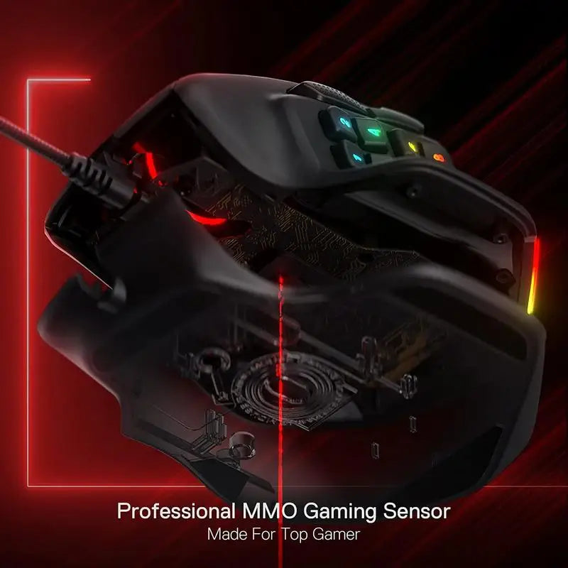 Nexovolt M811 Aatrox MMO Gaming Mouse, 15 Programmable Buttons Wired RGB Gamer Mouse w/ Ergonomic Natural Grip Build