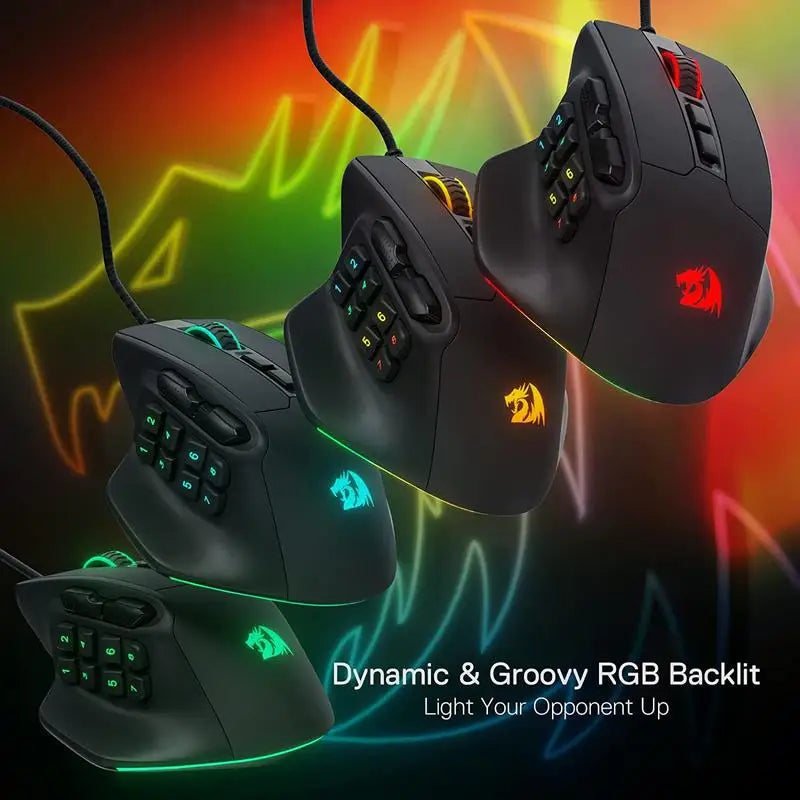 Nexovolt M811 Aatrox MMO Gaming Mouse, 15 Programmable Buttons Wired RGB Gamer Mouse w/ Ergonomic Natural Grip Build