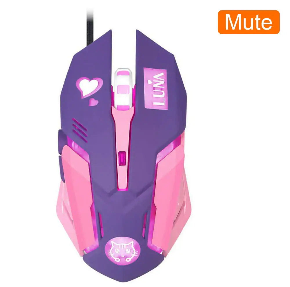 OW DVA Pink Game Office Mouse Light-emitting Competition Cute Wired Mouse for PC Laptop CF Overwatch